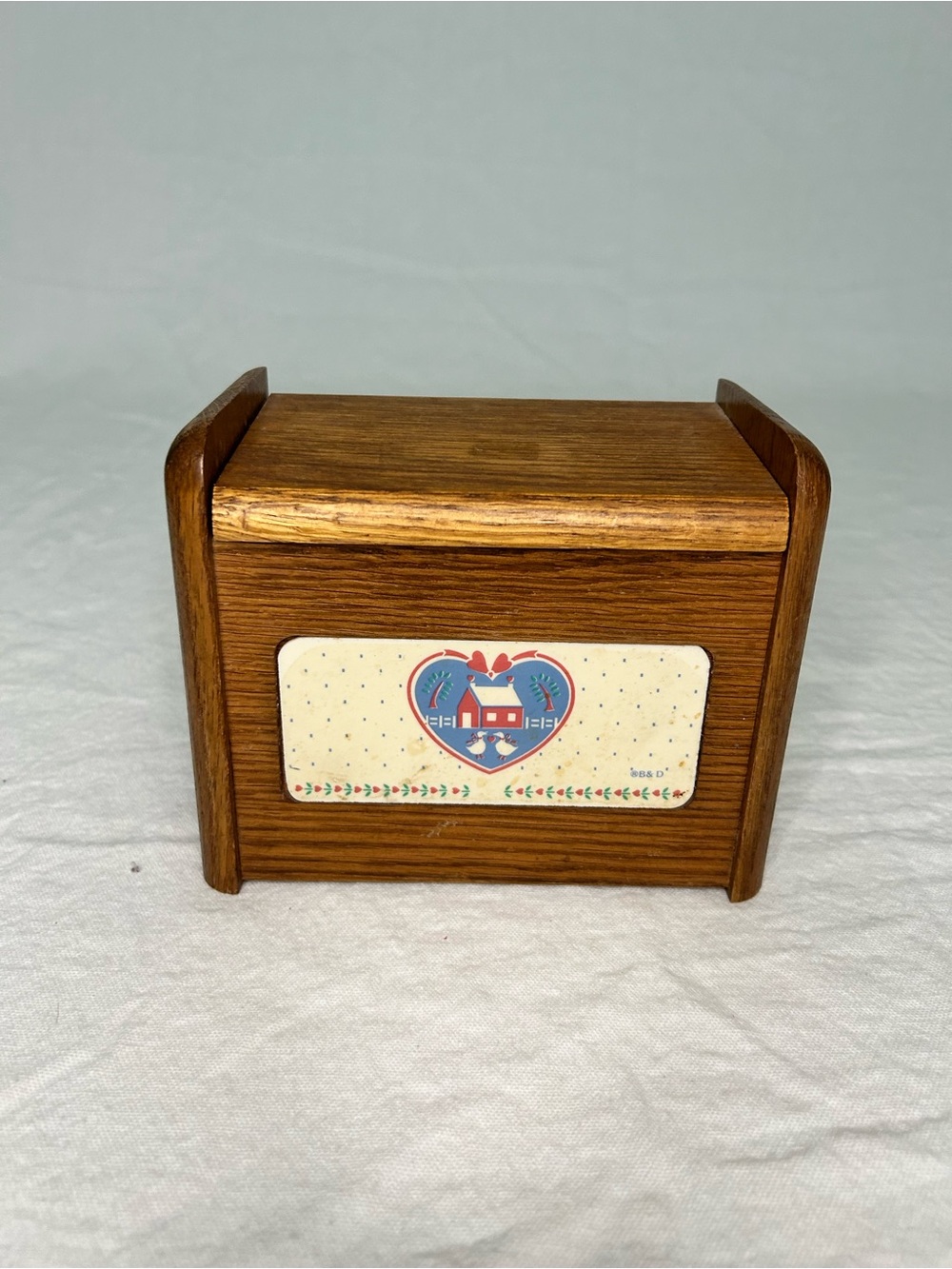 Oak Recipe File Box Organizer Geese Ducks Hearts Cottage Core Farm 80s Vintage
